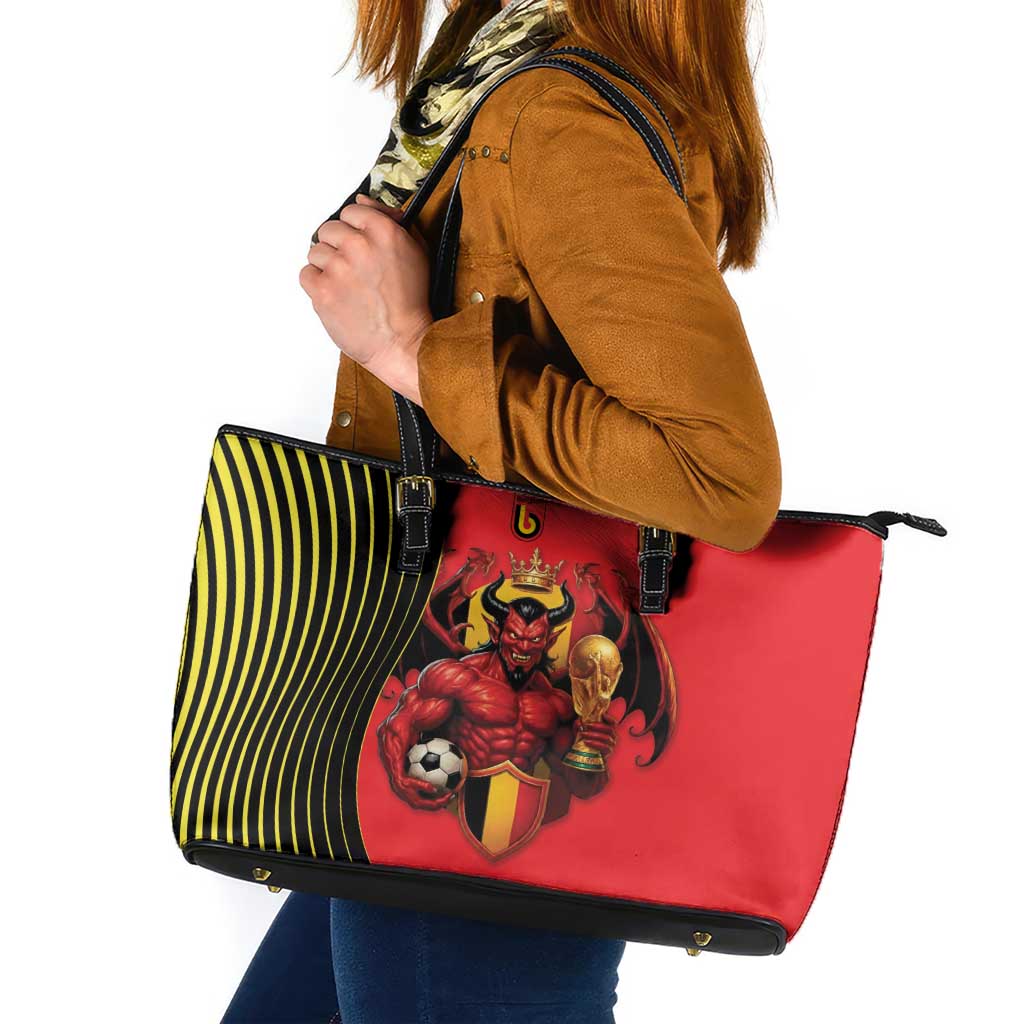 World Football 2026 Belgium Leather Tote Bag Red Devils Go Champions - Wonder Print Shop