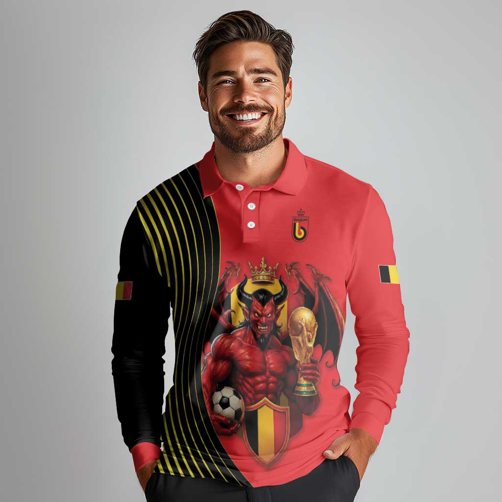 Custom World Football 2026 Belgium Long Sleeve Polo Shirt Red Devils Go Champions - Wonder Print Shop