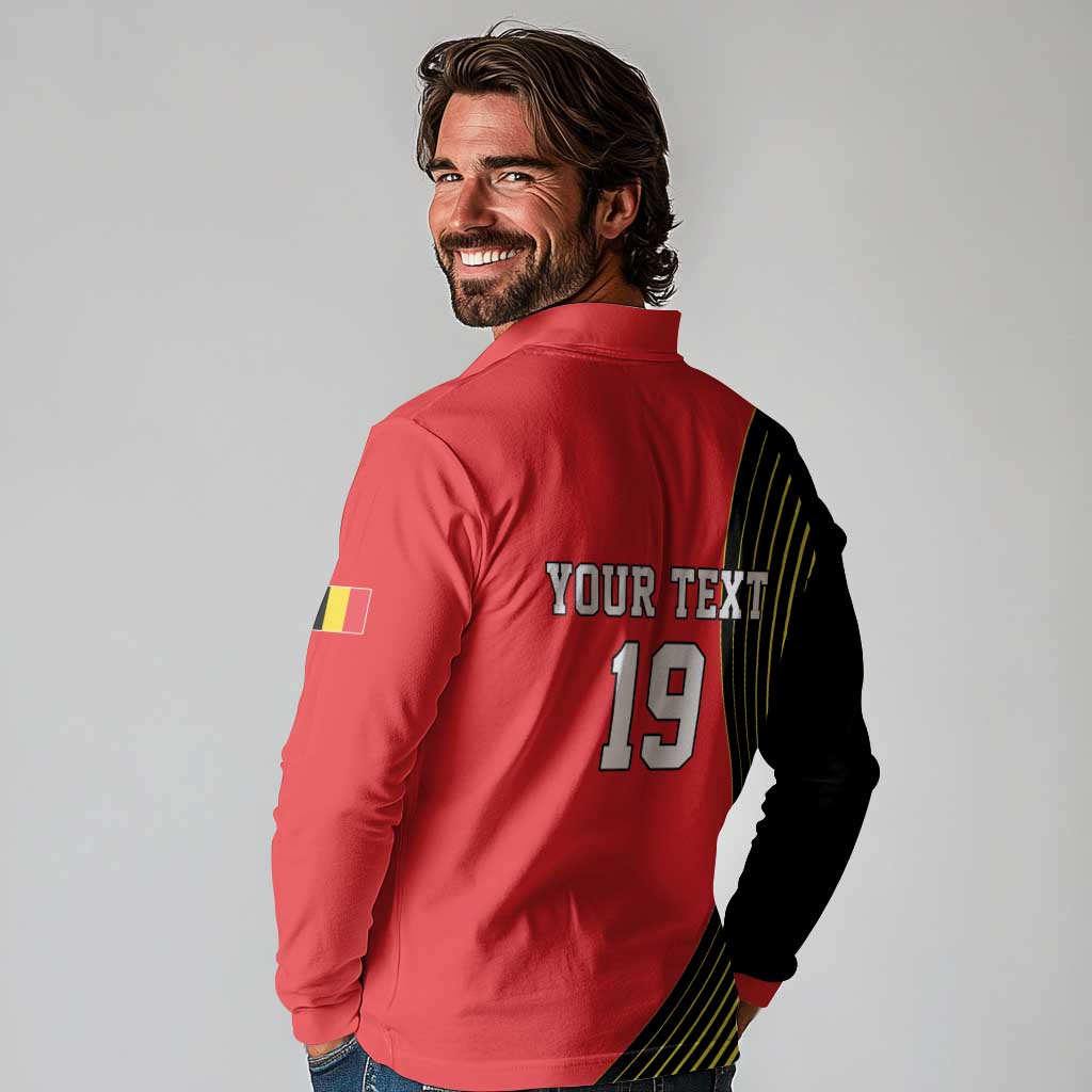 Custom World Football 2026 Belgium Long Sleeve Polo Shirt Red Devils Go Champions - Wonder Print Shop