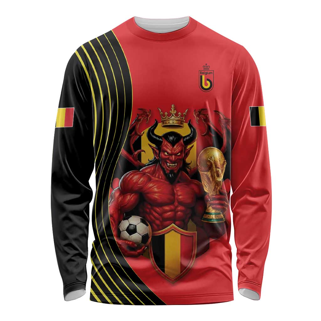 Custom World Football 2026 Belgium Long Sleeve Shirt Red Devils Go Champions - Wonder Print Shop