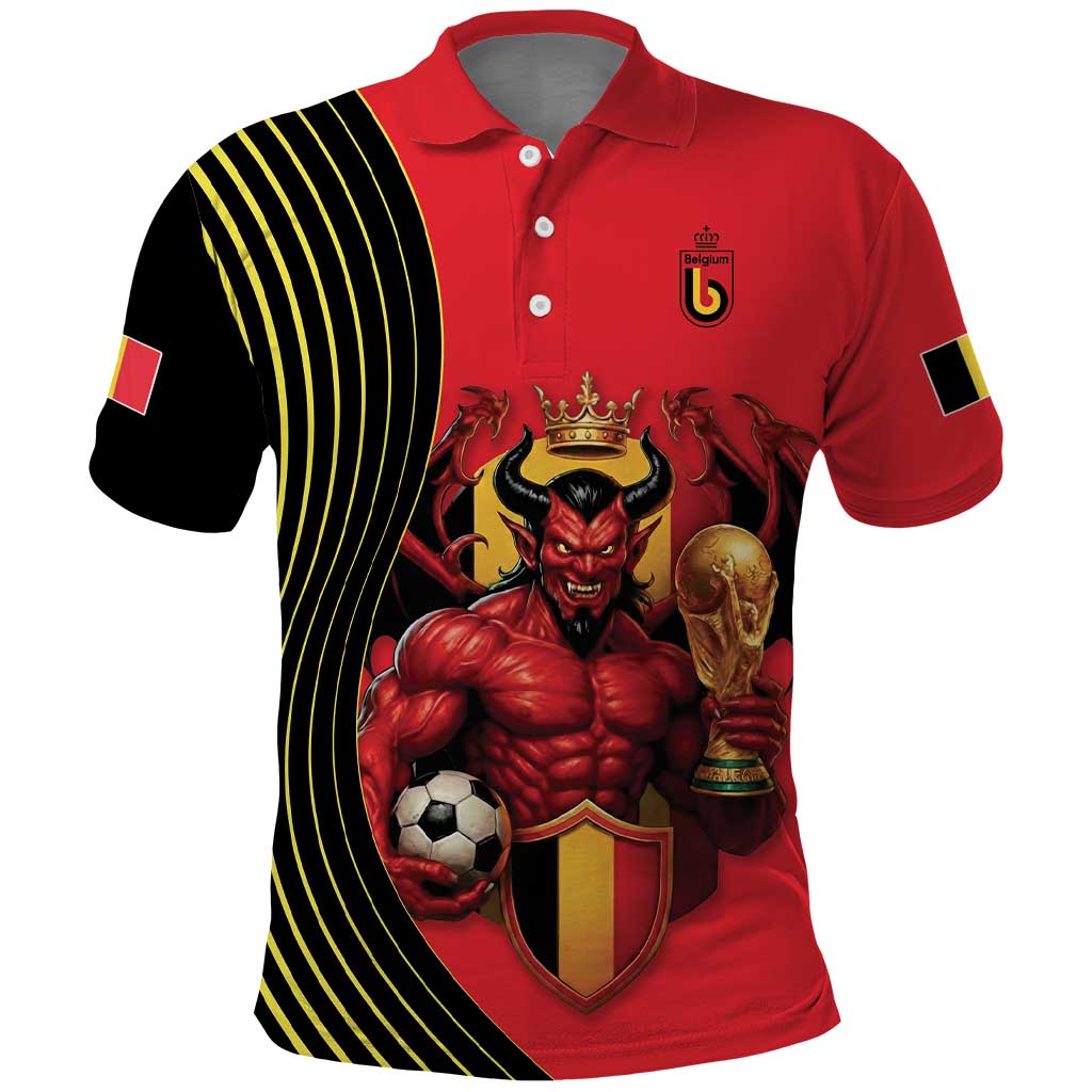 Custom World Football 2026 Belgium Polo Shirt Red Devils Go Champions - Wonder Print Shop