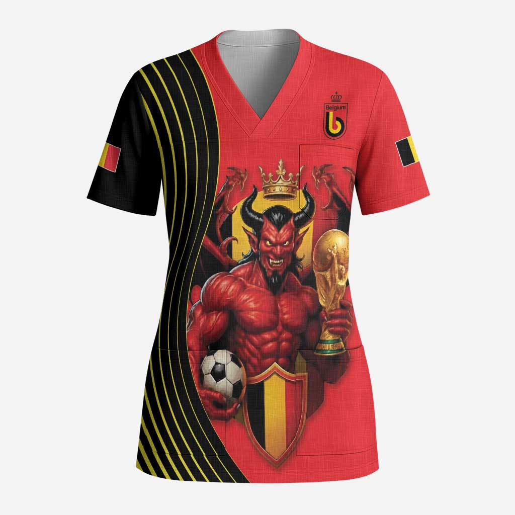 Custom World Football 2026 Belgium Scrub Top Red Devils Go Champions - Wonder Print Shop