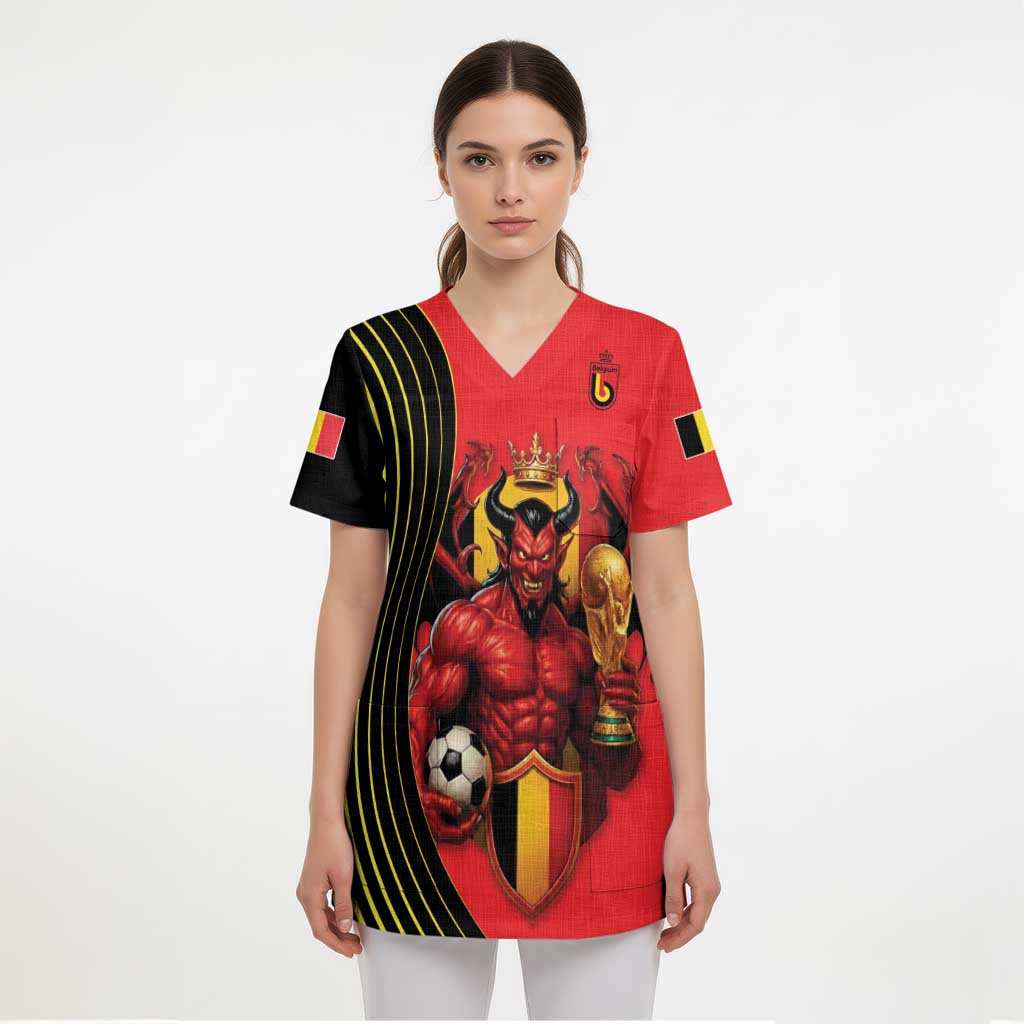 Custom World Football 2026 Belgium Scrub Top Red Devils Go Champions - Wonder Print Shop