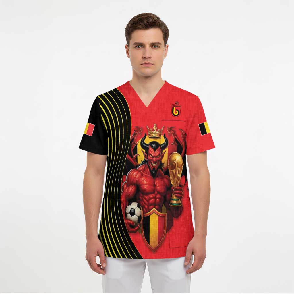 Custom World Football 2026 Belgium Scrub Top Red Devils Go Champions - Wonder Print Shop