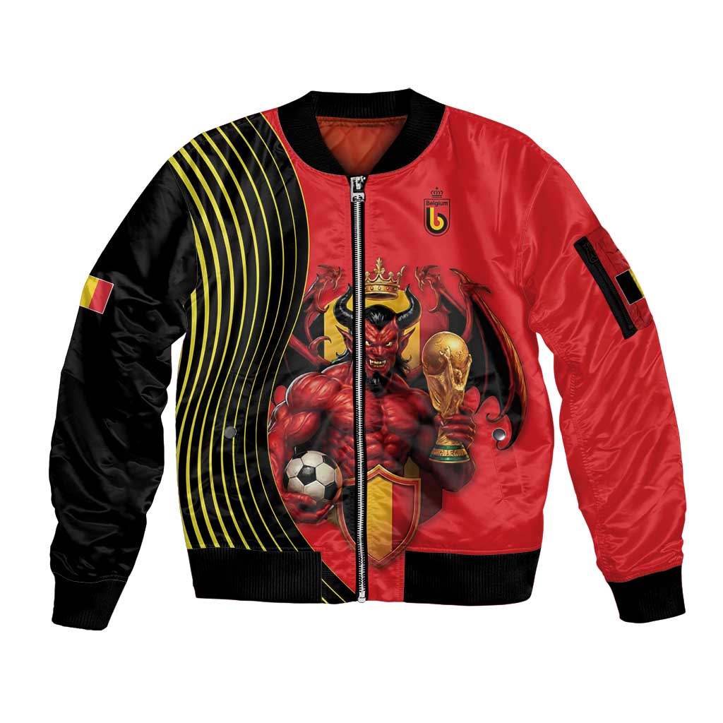 Custom World Football 2026 Belgium Sleeve Zip Bomber Jacket Red Devils Go Champions - Wonder Print Shop