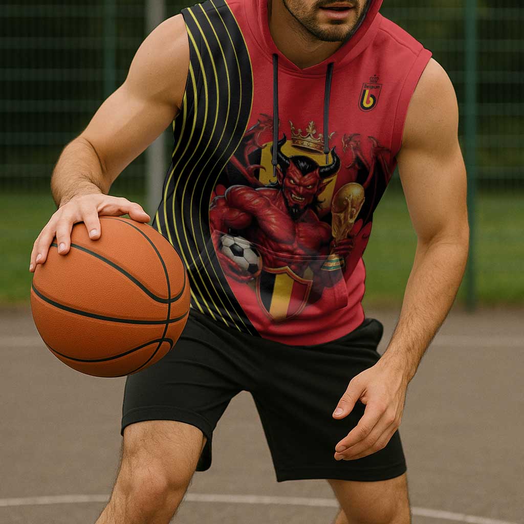 Custom World Football 2026 Belgium Sleeveless Hoodie Red Devils Go Champions - Wonder Print Shop