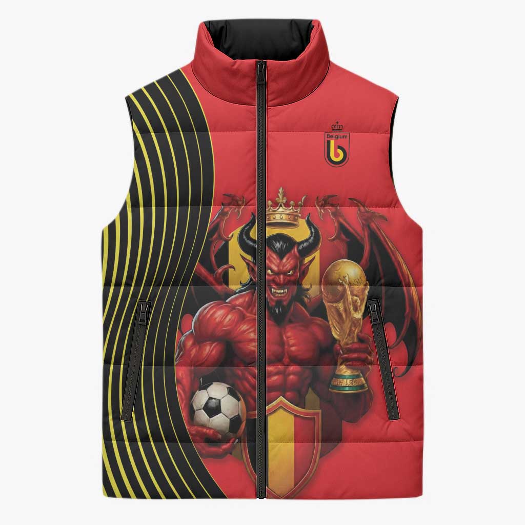 Custom World Football 2026 Belgium Sleeveless Puffer Jacket Red Devils Go Champions - Wonder Print Shop