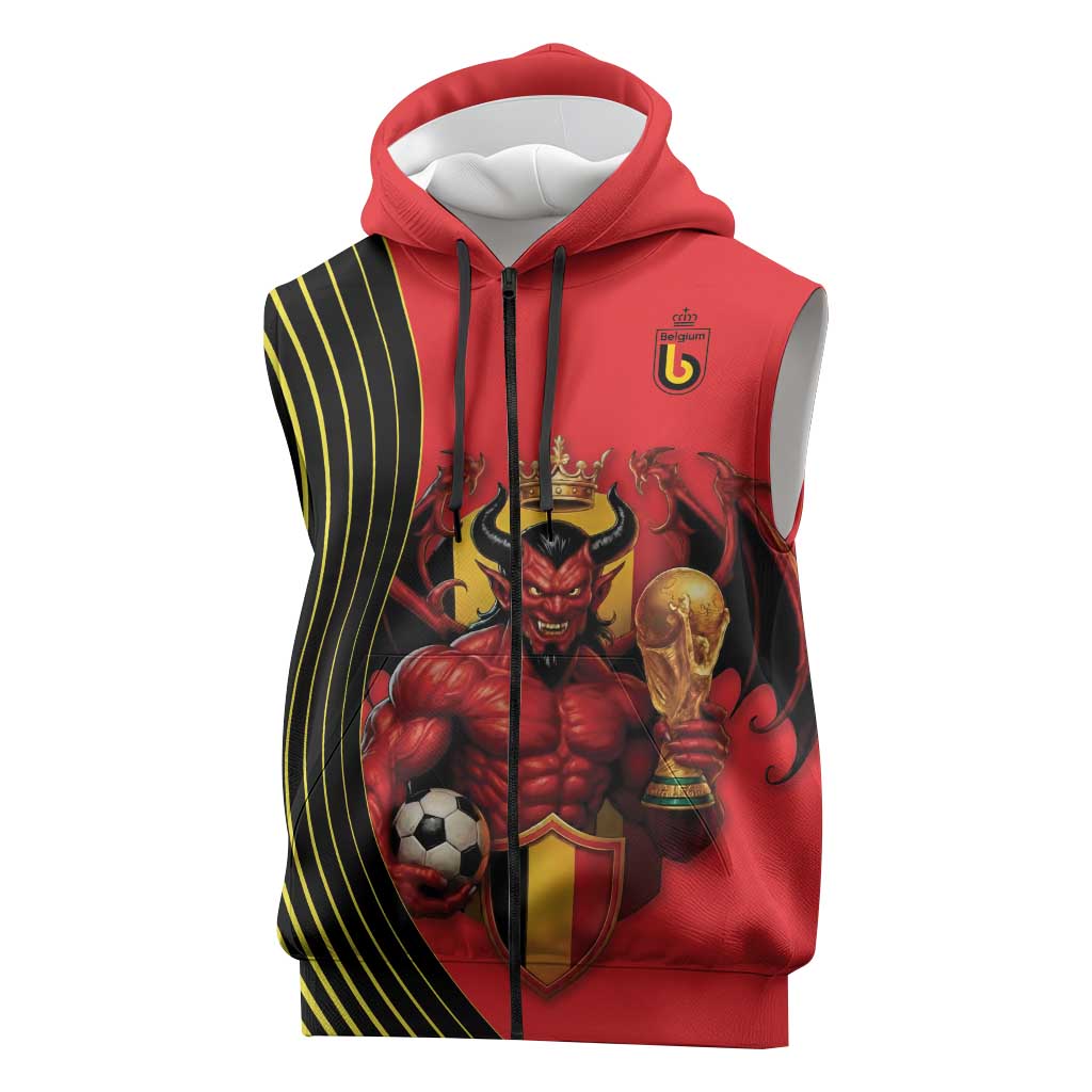 Custom World Football 2026 Belgium Sleeveless Zip Hoodie Red Devils Go Champions - Wonder Print Shop