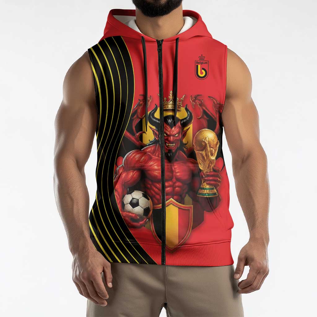 Custom World Football 2026 Belgium Sleeveless Zip Hoodie Red Devils Go Champions - Wonder Print Shop