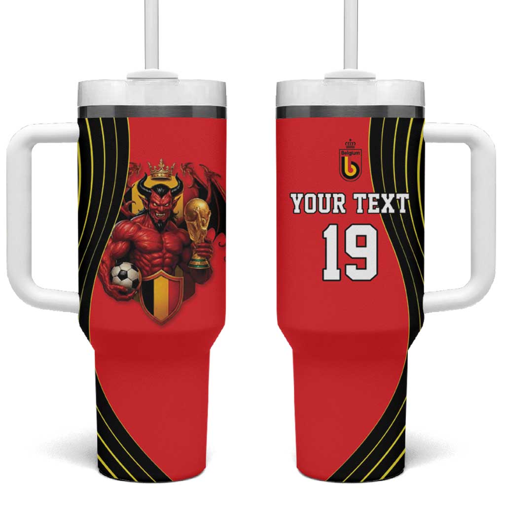 Custom World Football 2026 Belgium Tumbler With Handle Red Devils Go Champions - Wonder Print Shop