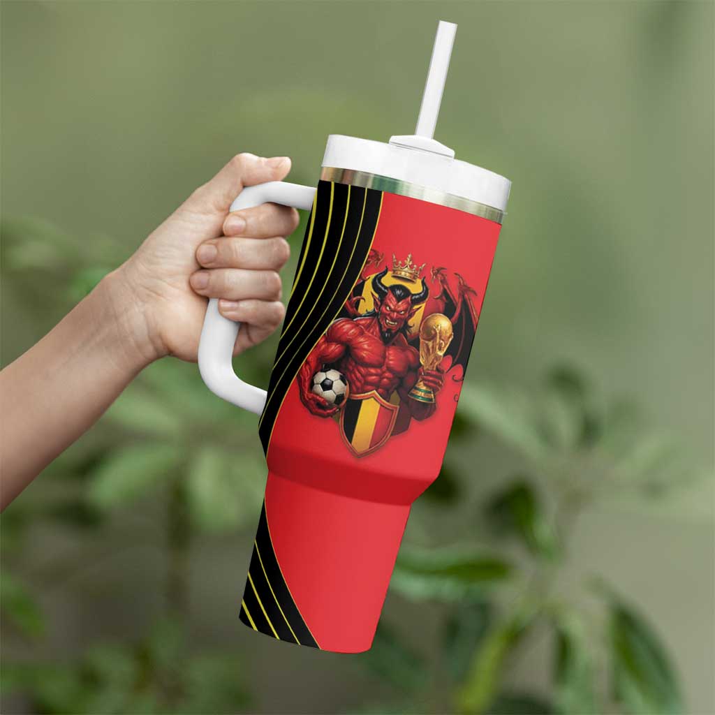 Custom World Football 2026 Belgium Tumbler With Handle Red Devils Go Champions - Wonder Print Shop