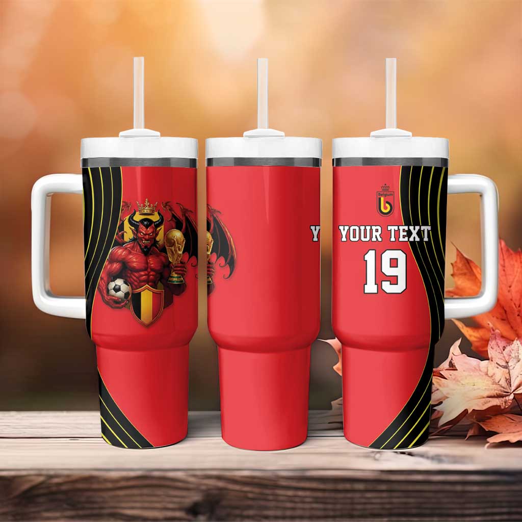 Custom World Football 2026 Belgium Tumbler With Handle Red Devils Go Champions - Wonder Print Shop