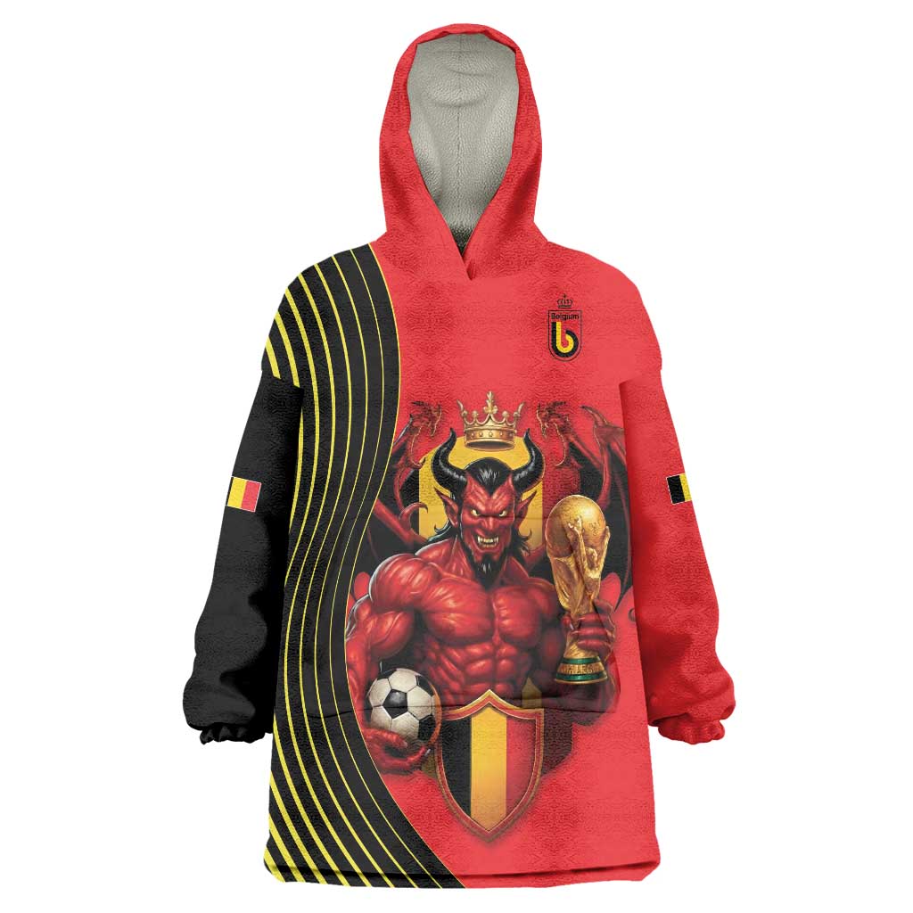 Custom World Football 2026 Belgium Wearable Blanket Hoodie Red Devils Go Champions - Wonder Print Shop