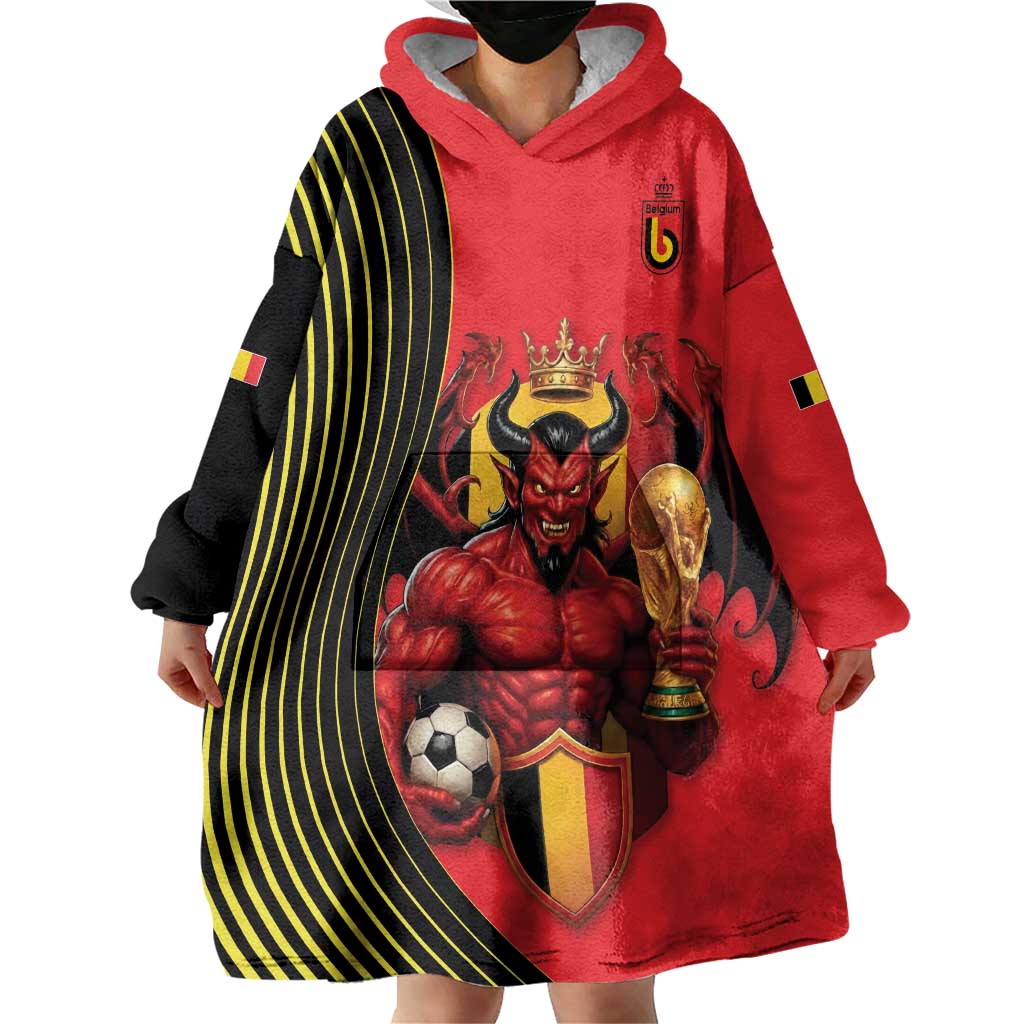 Custom World Football 2026 Belgium Wearable Blanket Hoodie Red Devils Go Champions - Wonder Print Shop