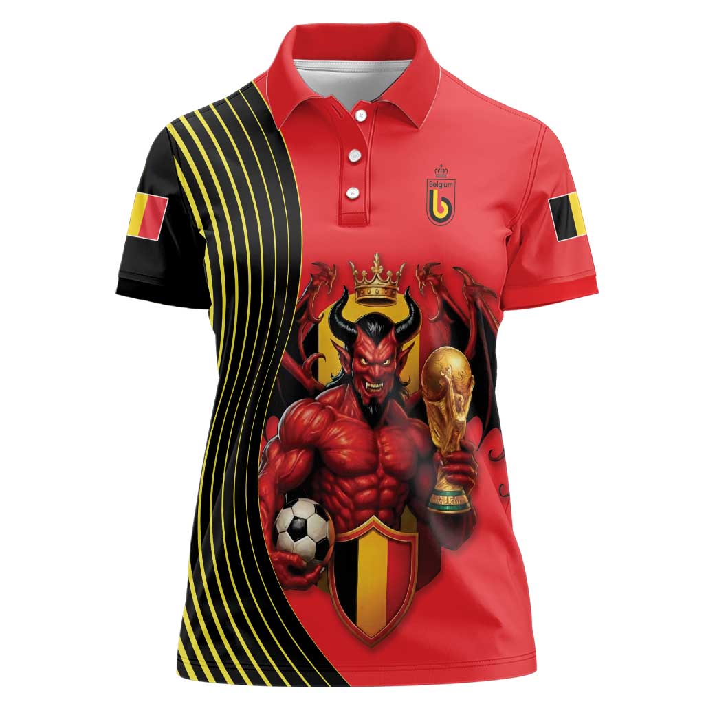 Custom World Football 2026 Belgium Women Polo Shirt Red Devils Go Champions - Wonder Print Shop