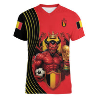 Custom World Football 2026 Belgium Women V-Neck T-Shirt Red Devils Go Champions - Wonder Print Shop