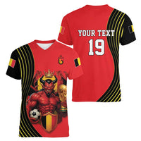 Custom World Football 2026 Belgium Women V-Neck T-Shirt Red Devils Go Champions - Wonder Print Shop