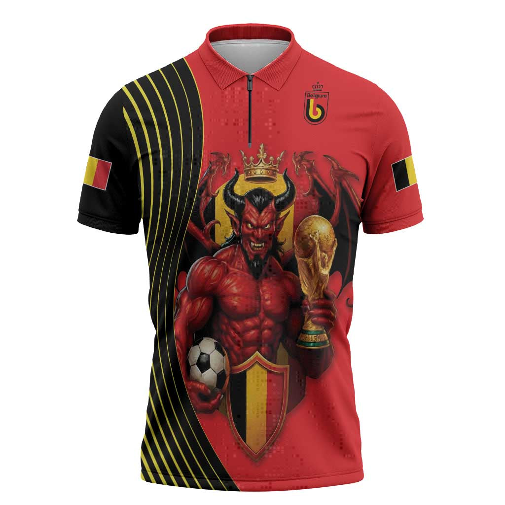 Custom World Football 2026 Belgium Zipper Polo Shirt Red Devils Go Champions - Wonder Print Shop