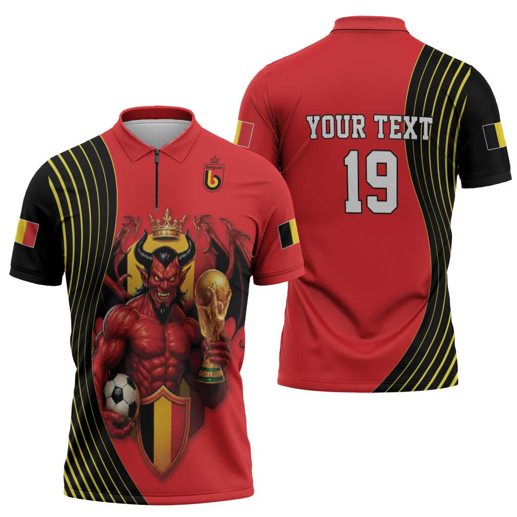 Custom World Football 2026 Belgium Zipper Polo Shirt Red Devils Go Champions - Wonder Print Shop