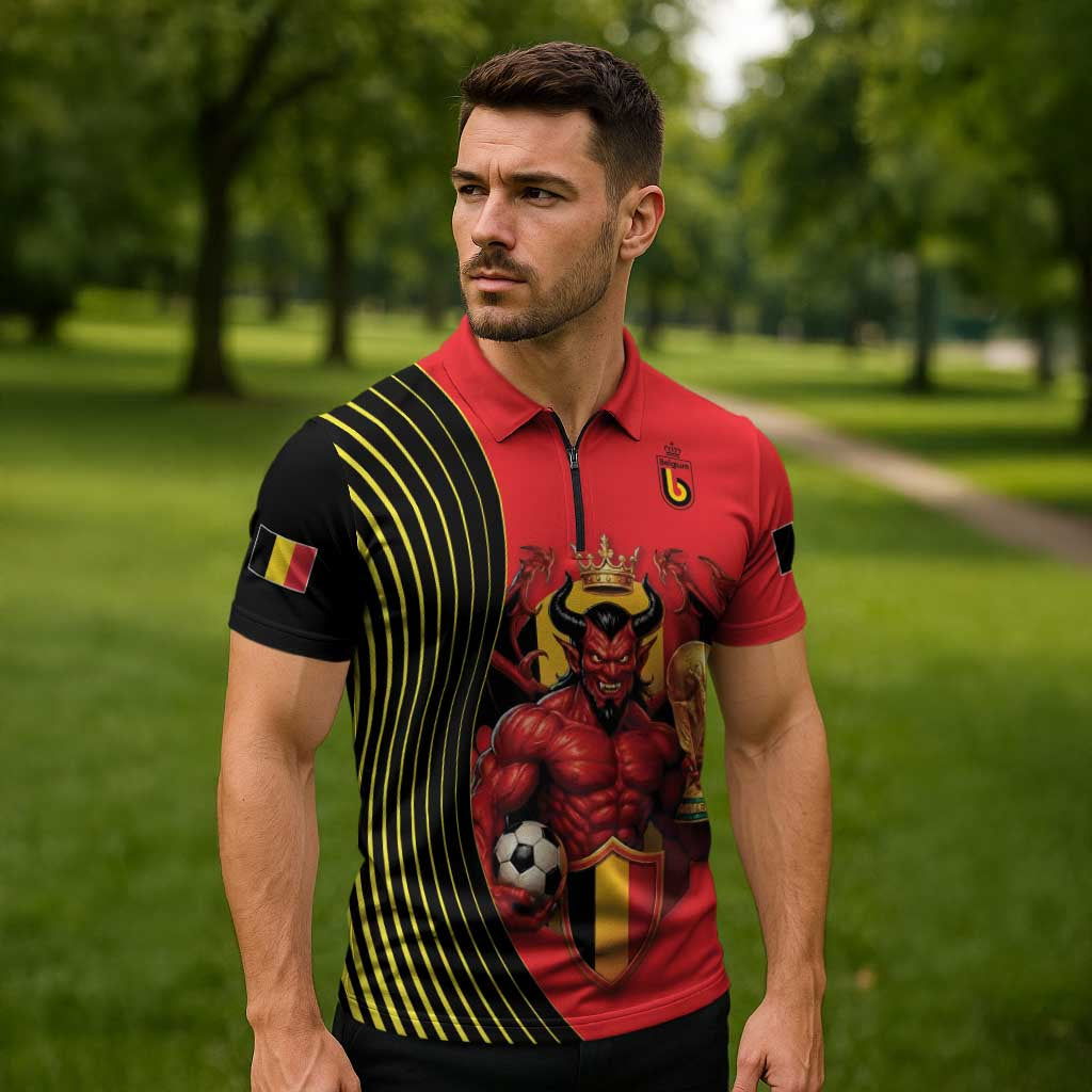 Custom World Football 2026 Belgium Zipper Polo Shirt Red Devils Go Champions - Wonder Print Shop