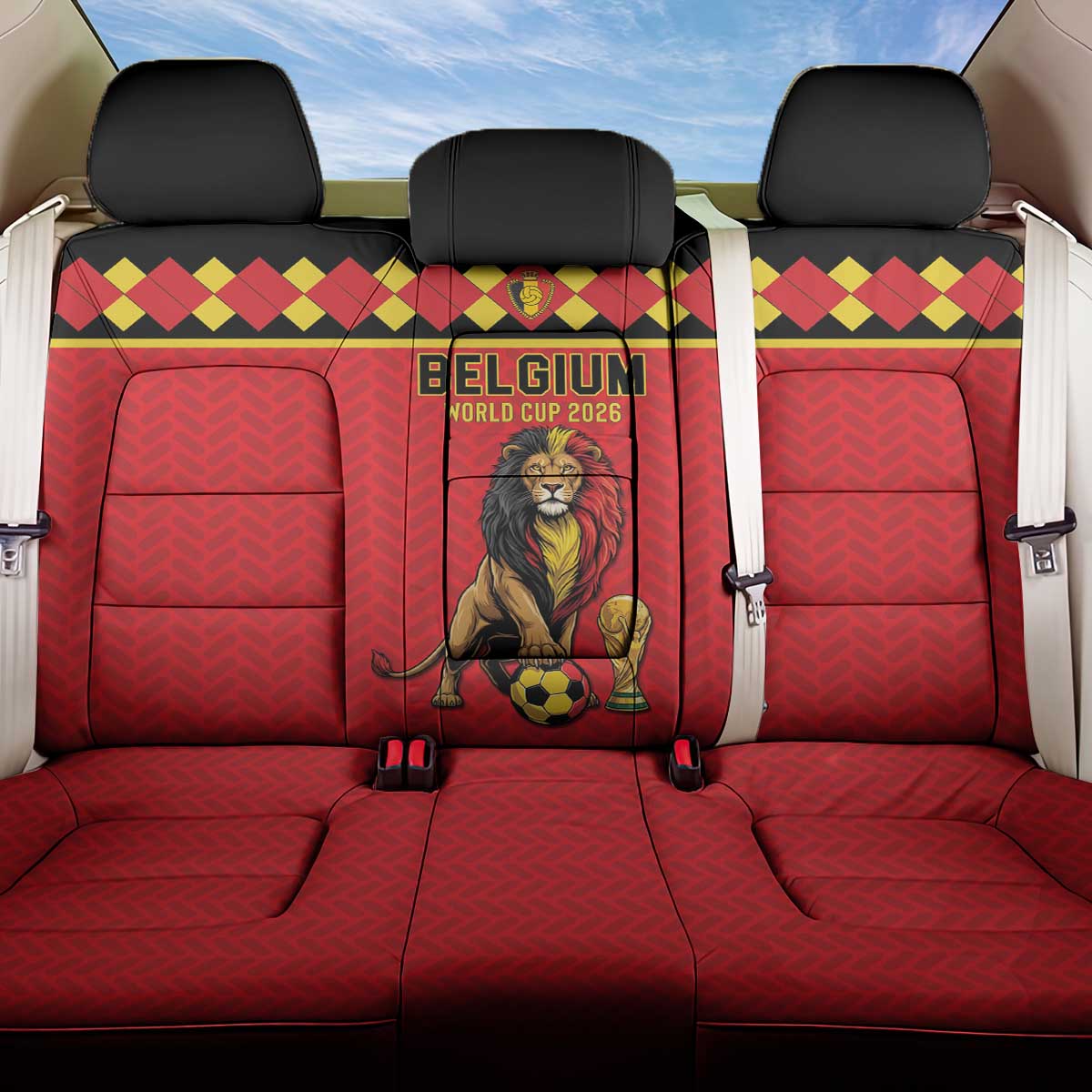 World Football 2026 Belgium Back Car Seat Cover Belgian Lion Go Champions - Wonder Print Shop