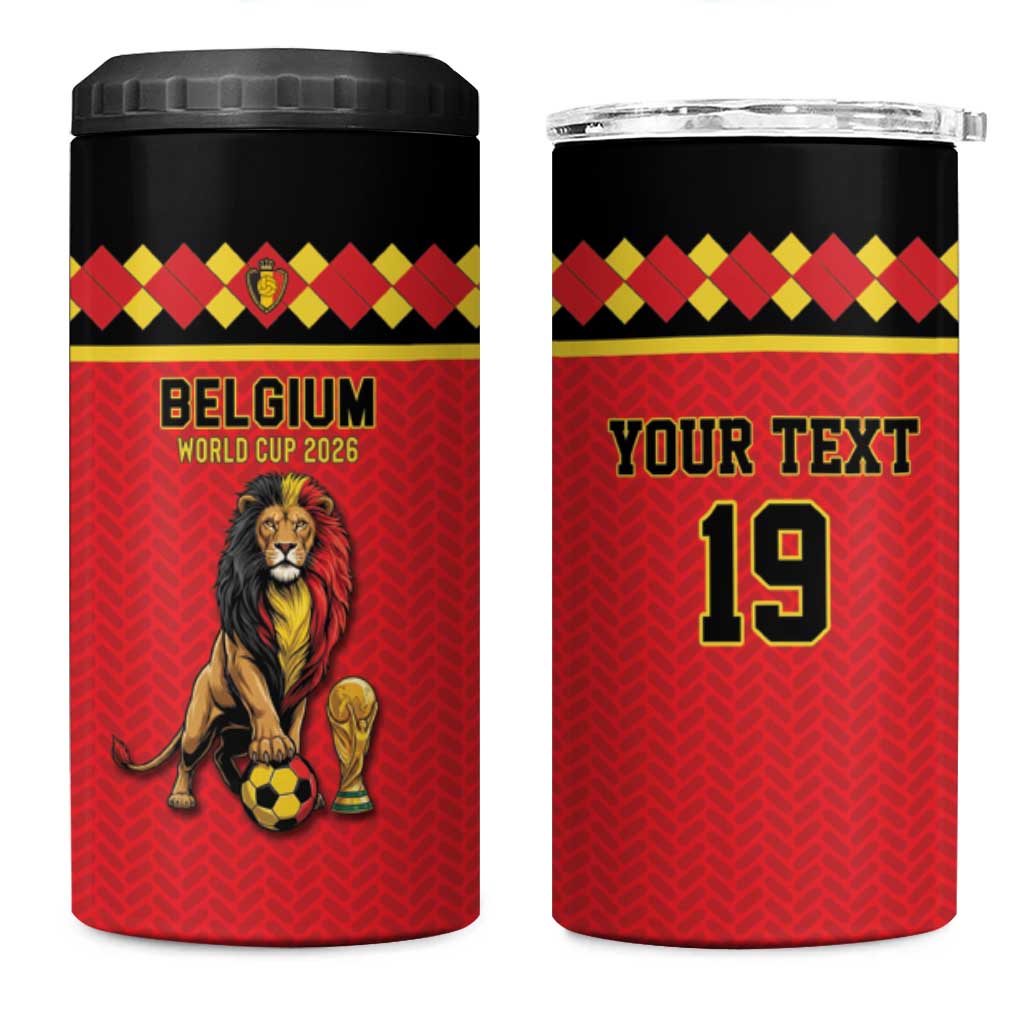 Custom World Football 2026 Belgium 4 in 1 Can Cooler Tumbler Belgian Lion Go Champions - Wonder Print Shop
