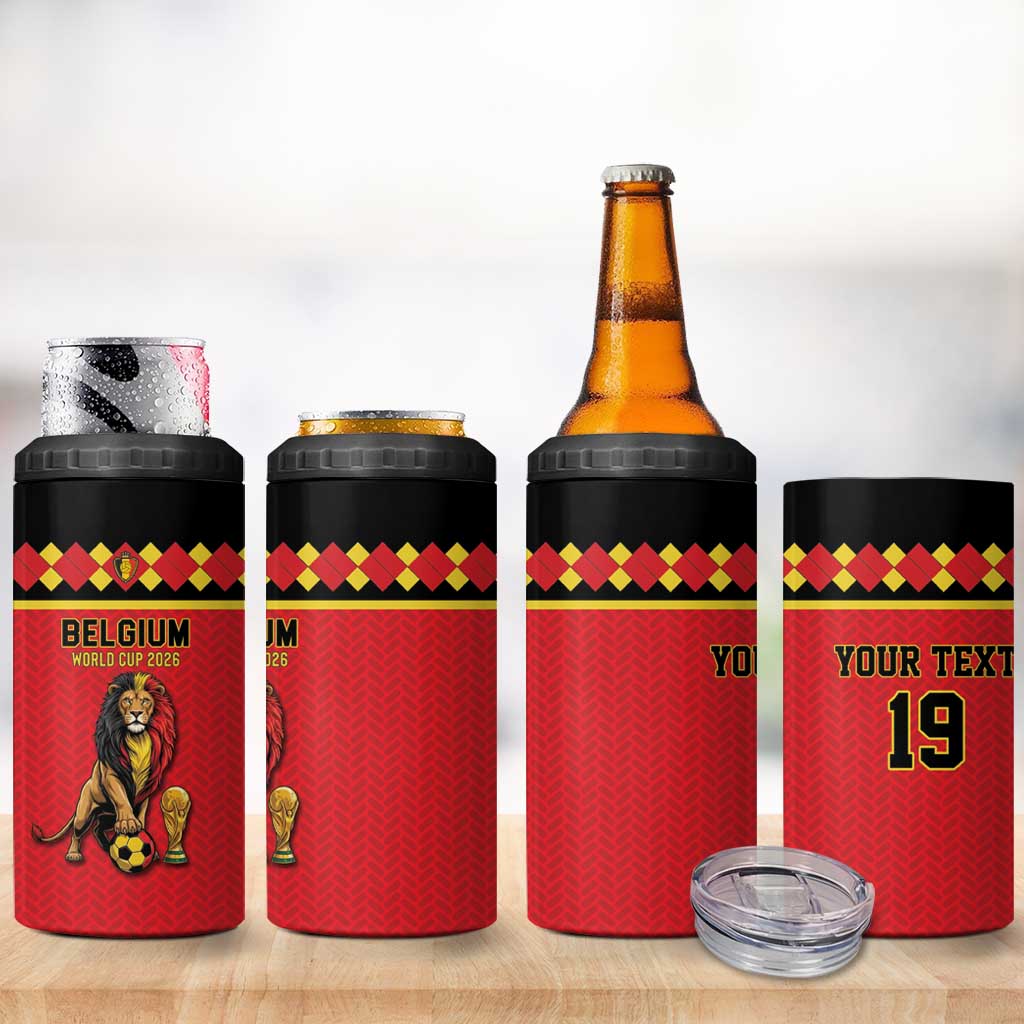 Custom World Football 2026 Belgium 4 in 1 Can Cooler Tumbler Belgian Lion Go Champions - Wonder Print Shop