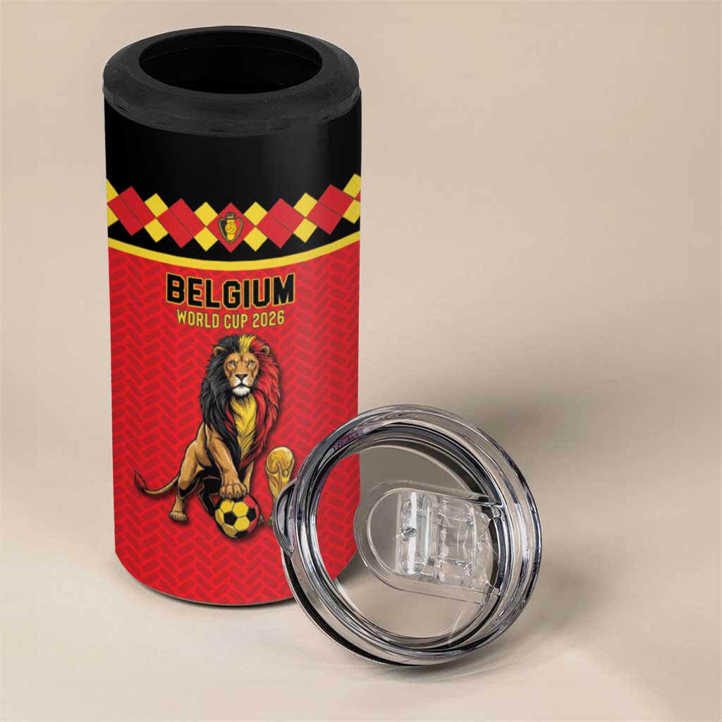 Custom World Football 2026 Belgium 4 in 1 Can Cooler Tumbler Belgian Lion Go Champions - Wonder Print Shop
