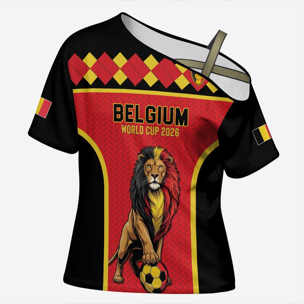 Custom World Football 2026 Belgium Cross Shoulder Shirt Belgian Lion Go Champions - Wonder Print Shop
