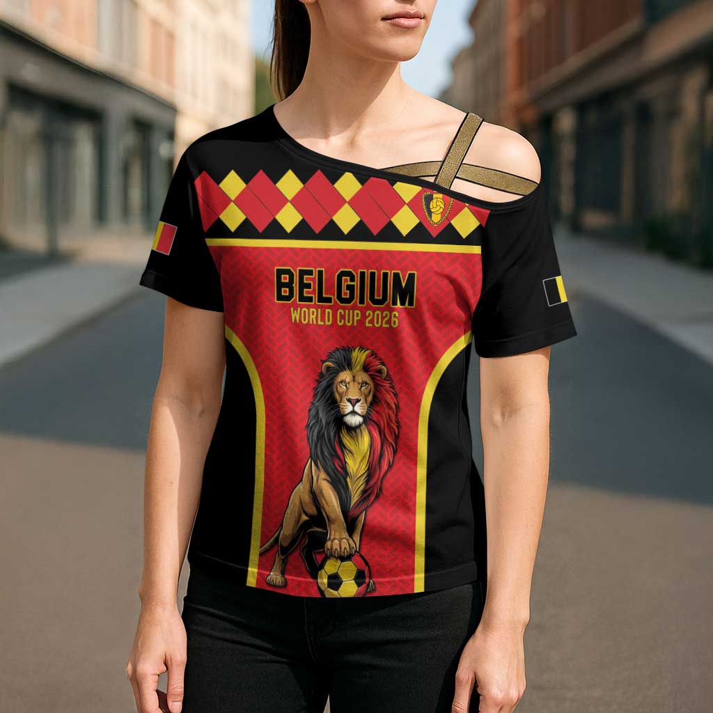 Custom World Football 2026 Belgium Cross Shoulder Shirt Belgian Lion Go Champions - Wonder Print Shop