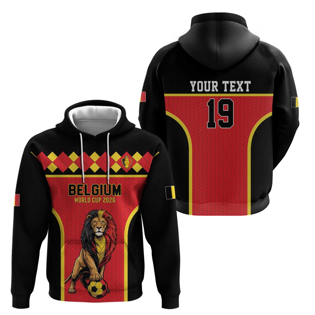 Custom World Football 2026 Belgium Hoodie Belgian Lion Go Champions - Wonder Print Shop