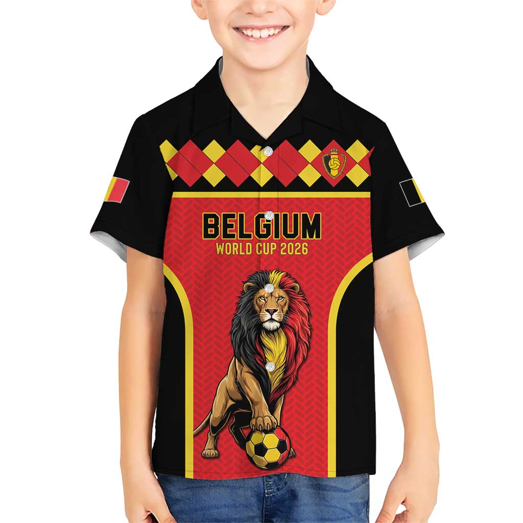 Custom World Football 2026 Belgium Kid Hawaiian Shirt Belgian Lion Go Champions - Wonder Print Shop