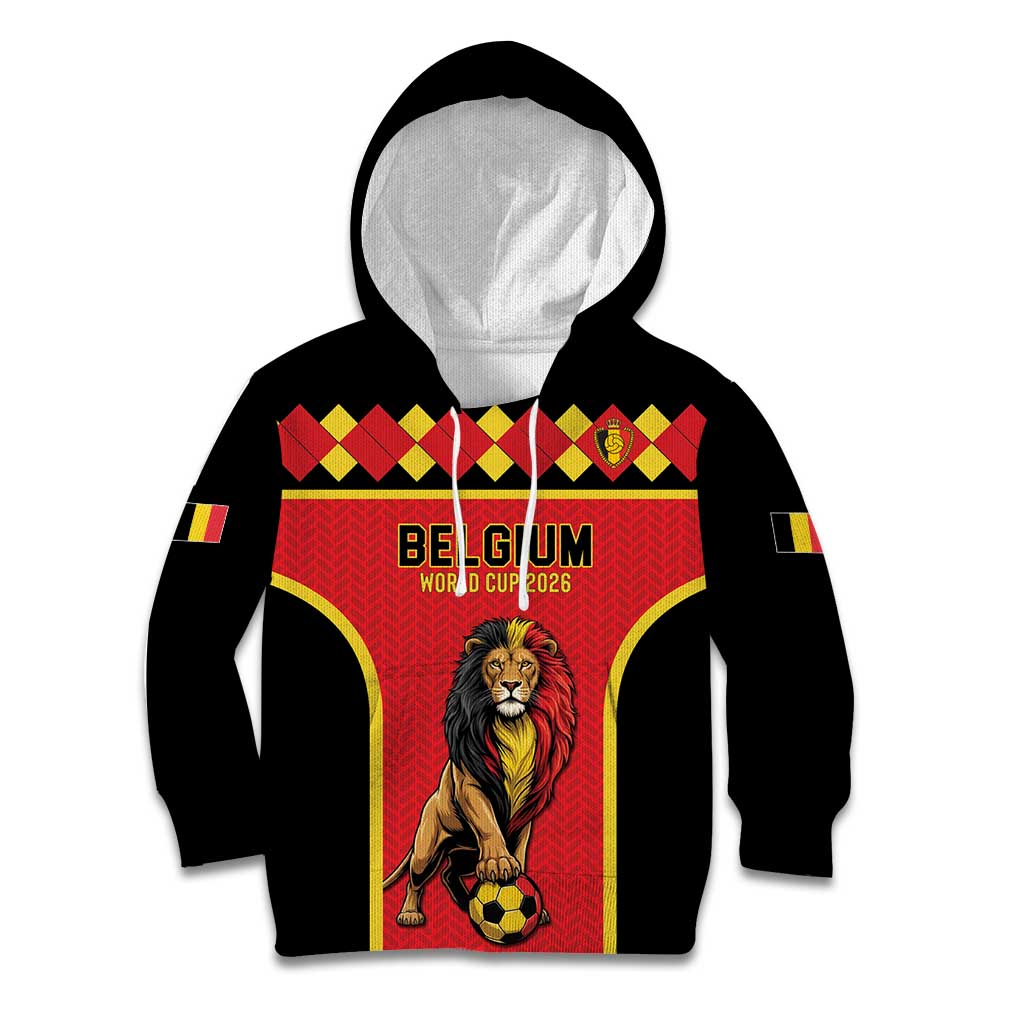 Custom World Football 2026 Belgium Kid Hoodie Belgian Lion Go Champions - Wonder Print Shop