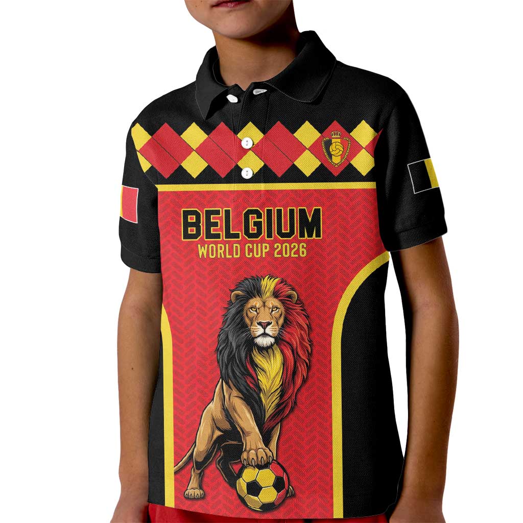 Custom World Football 2026 Belgium Kid Polo Shirt Belgian Lion Go Champions - Wonder Print Shop