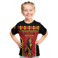 Custom World Football 2026 Belgium Kid T Shirt Belgian Lion Go Champions - Wonder Print Shop