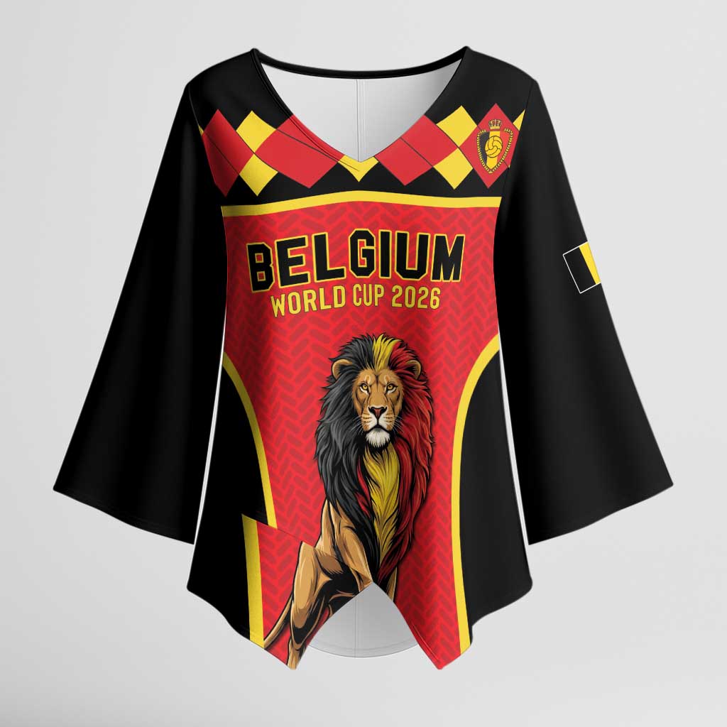 Custom World Football 2026 Belgium Kimono Sleeve Blouse Belgian Lion Go Champions - Wonder Print Shop