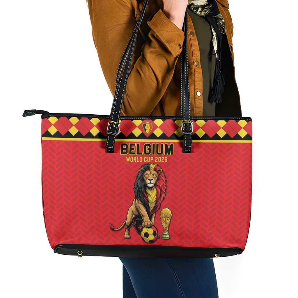 World Football 2026 Belgium Leather Tote Bag Belgian Lion Go Champions - Wonder Print Shop