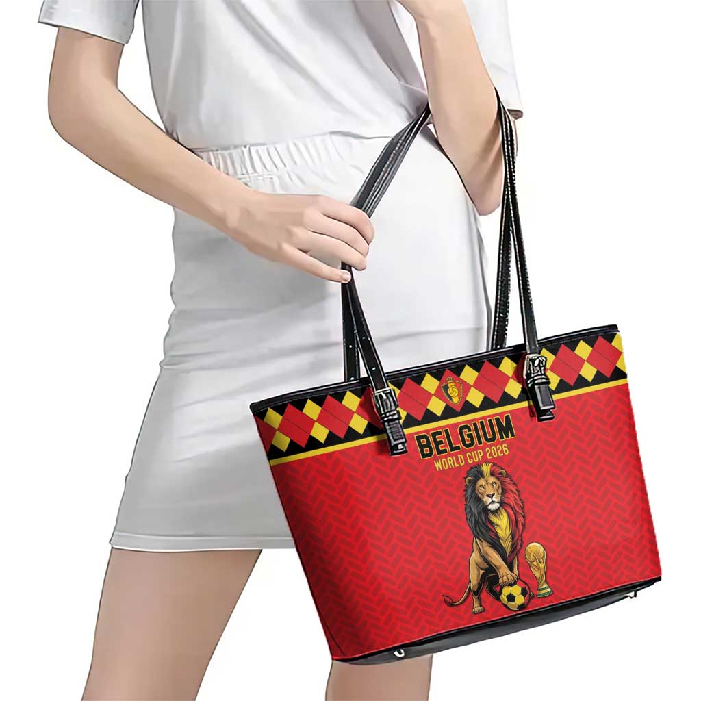 World Football 2026 Belgium Leather Tote Bag Belgian Lion Go Champions - Wonder Print Shop