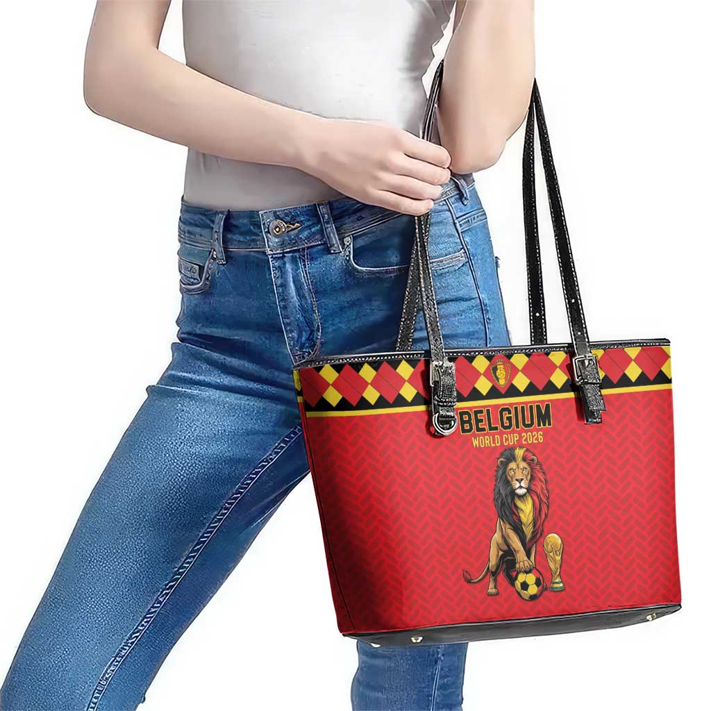 World Football 2026 Belgium Leather Tote Bag Belgian Lion Go Champions - Wonder Print Shop