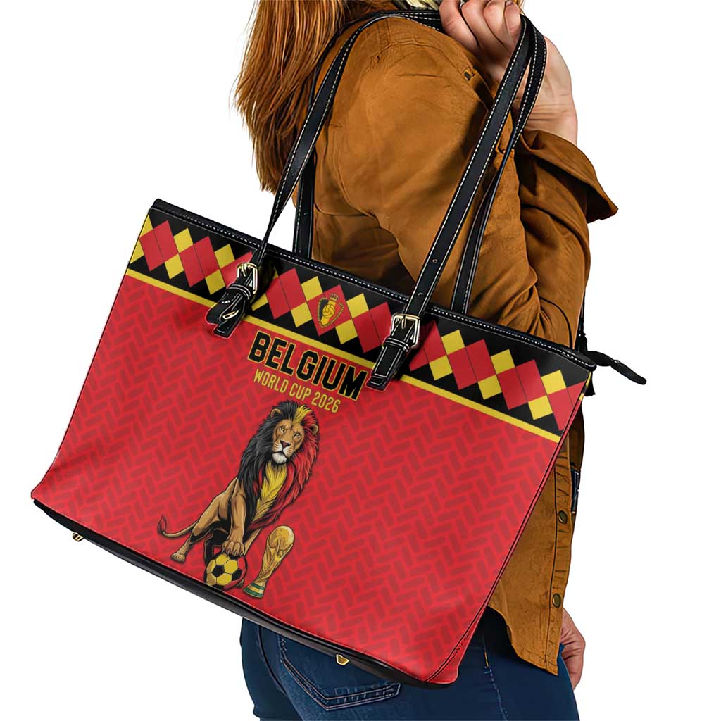 World Football 2026 Belgium Leather Tote Bag Belgian Lion Go Champions - Wonder Print Shop