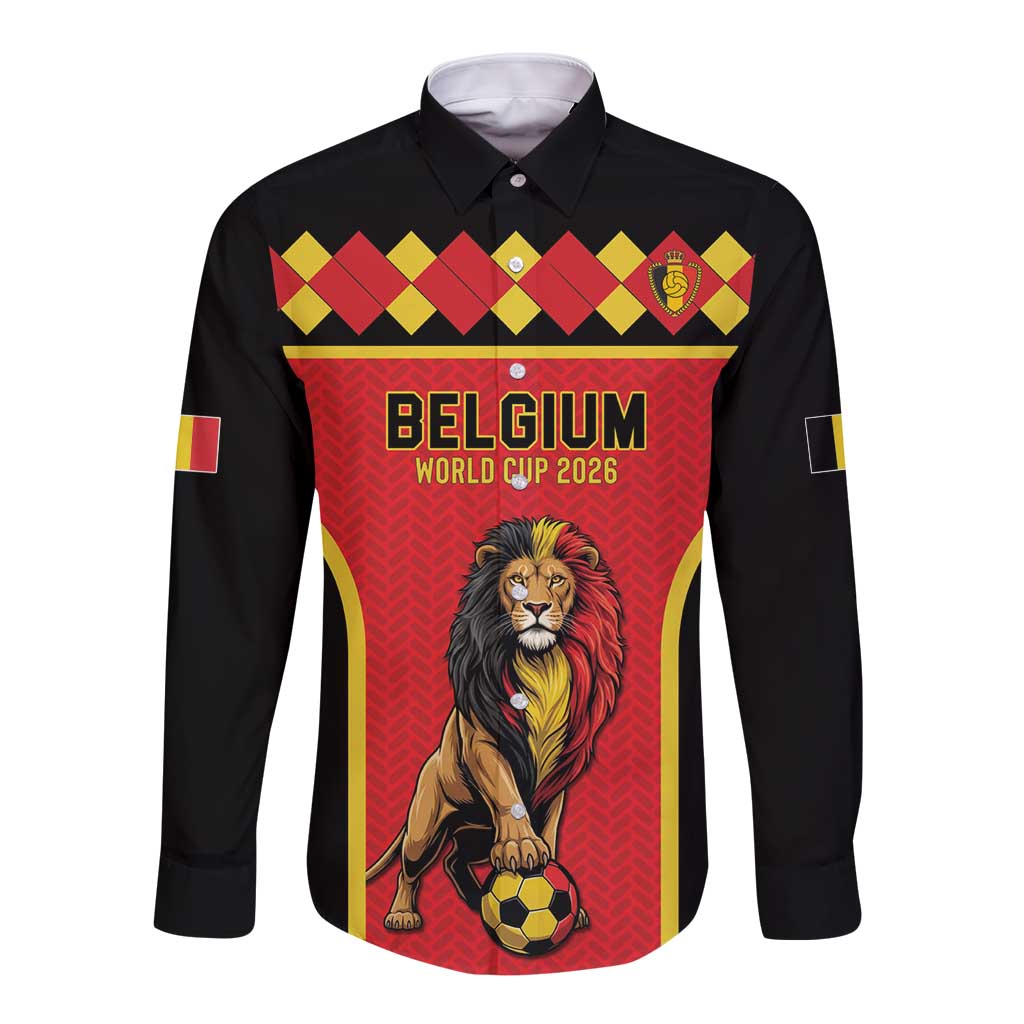 Custom World Football 2026 Belgium Long Sleeve Button Shirt Belgian Lion Go Champions - Wonder Print Shop