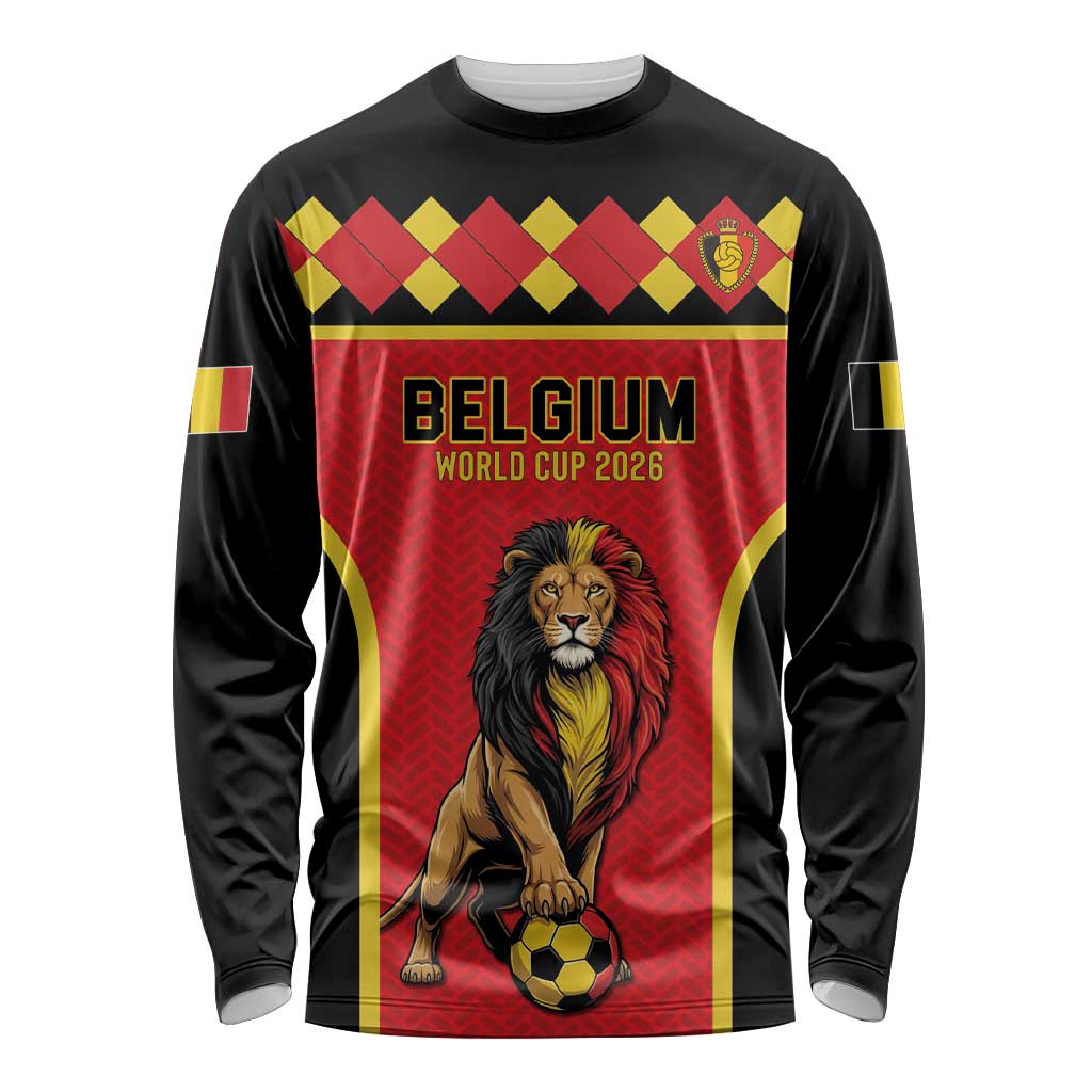 Custom World Football 2026 Belgium Long Sleeve Shirt Belgian Lion Go Champions - Wonder Print Shop