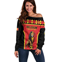 Custom World Football 2026 Belgium Off Shoulder Sweater Belgian Lion Go Champions - Wonder Print Shop