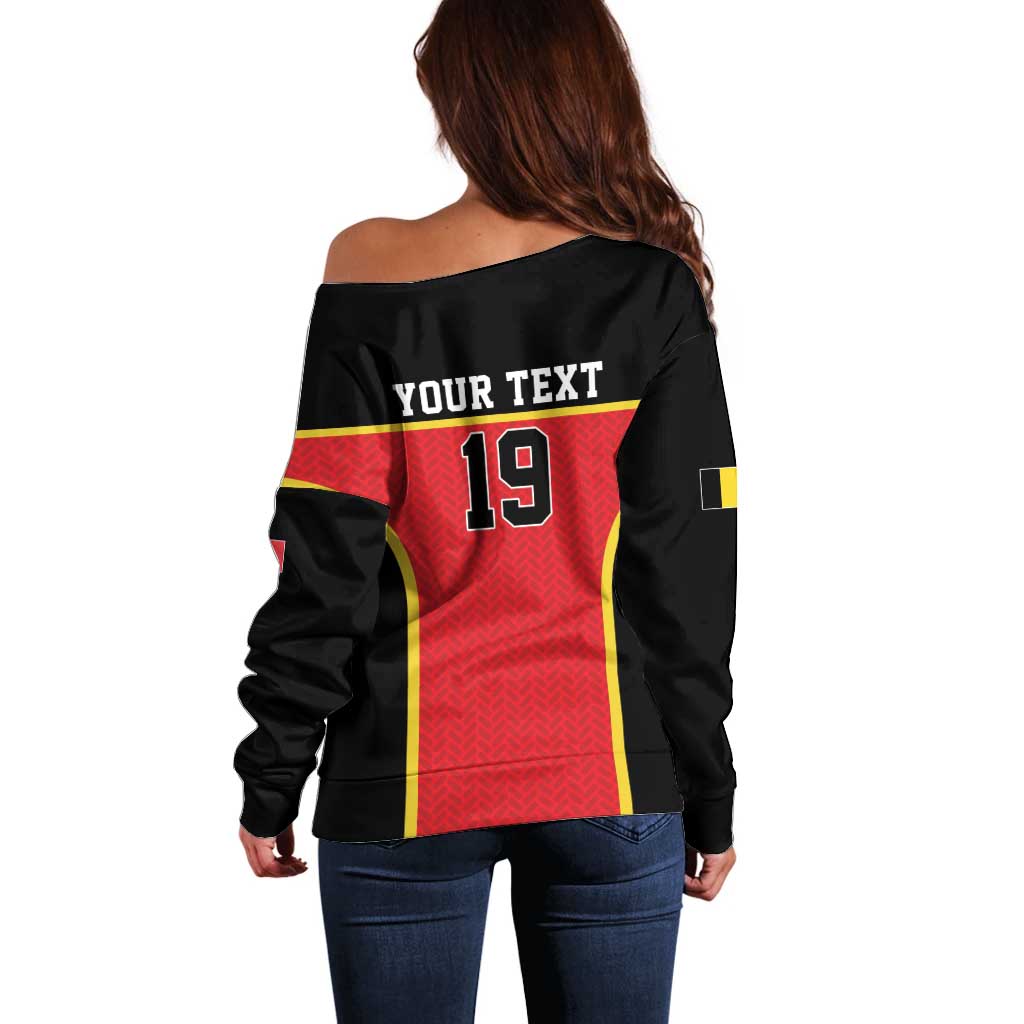 Custom World Football 2026 Belgium Off Shoulder Sweater Belgian Lion Go Champions - Wonder Print Shop