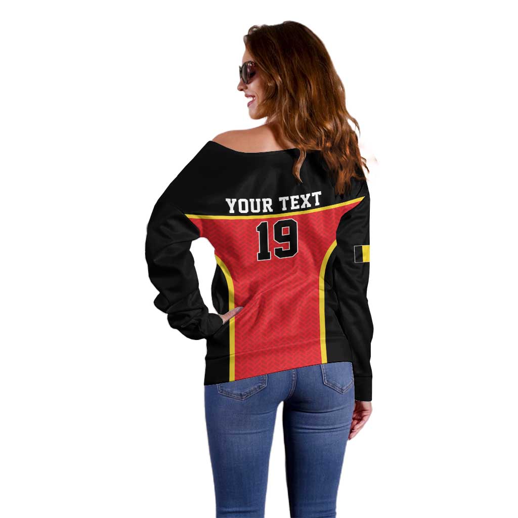 Custom World Football 2026 Belgium Off Shoulder Sweater Belgian Lion Go Champions - Wonder Print Shop
