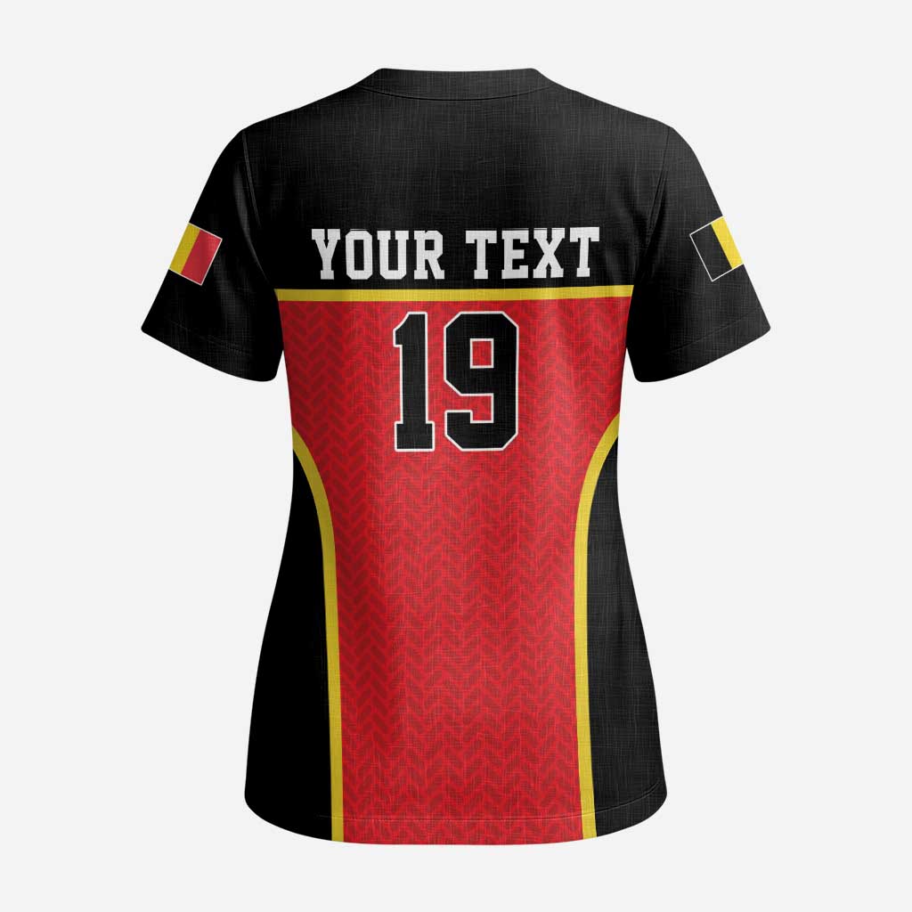 Custom World Football 2026 Belgium Scrub Top Belgian Lion Go Champions - Wonder Print Shop