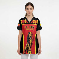 Custom World Football 2026 Belgium Scrub Top Belgian Lion Go Champions - Wonder Print Shop