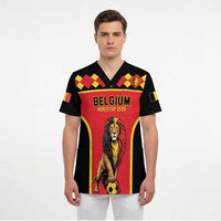 Custom World Football 2026 Belgium Scrub Top Belgian Lion Go Champions - Wonder Print Shop