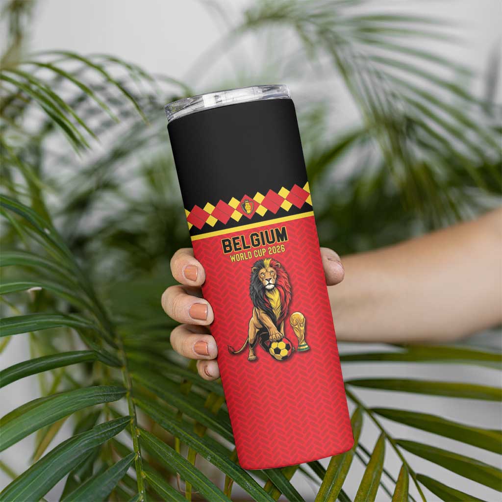 Custom World Football 2026 Belgium Skinny Tumbler Belgian Lion Go Champions - Wonder Print Shop