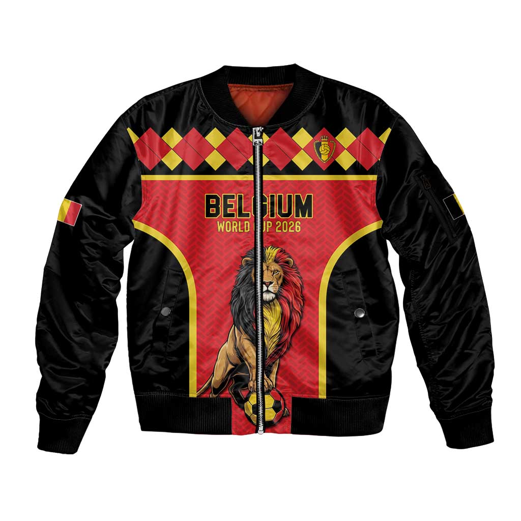 Custom World Football 2026 Belgium Sleeve Zip Bomber Jacket Belgian Lion Go Champions - Wonder Print Shop